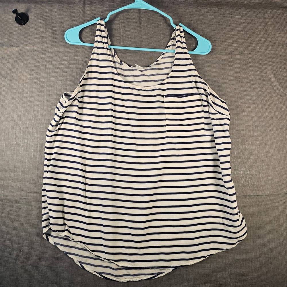 Old Navy Womens XL Navy Blue White Striped Rayon Pocket Tank Top S/123178-03